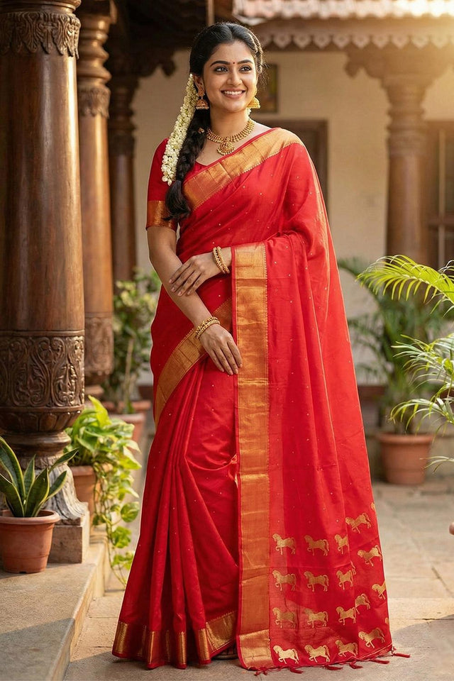 Red Woven Silk Saree (ACA5292)