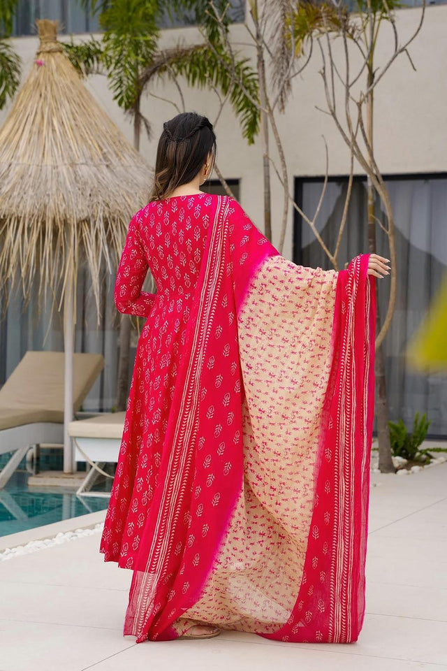 Pink Floral Printed Muslin Anarkali Suits (ACA5294)