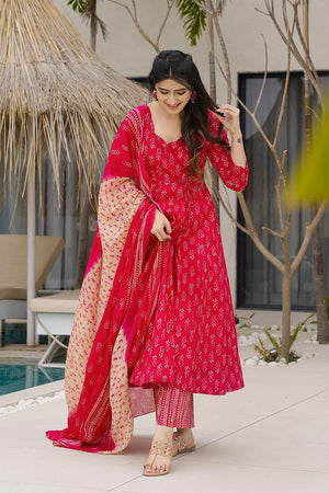 Pink Floral Printed Muslin Anarkali Suits (ACA5294)