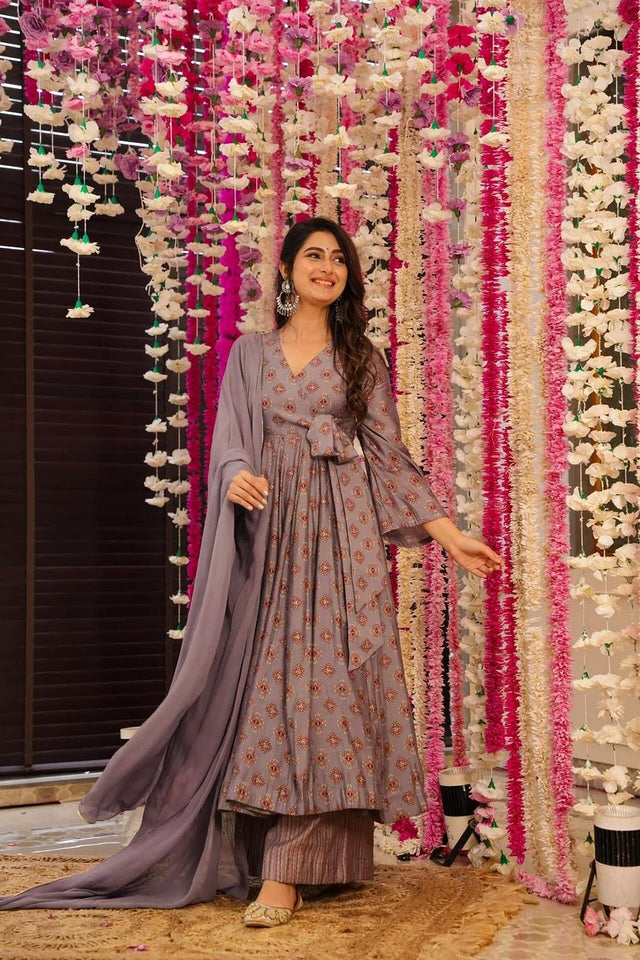 Mauve Printed Muslin Anarkali Suits (ACA5296)