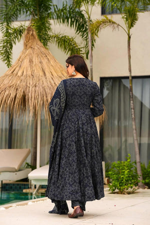 Blue Floral Printed Muslin Anarkali Suits (ACA5300)