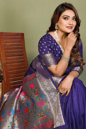Violet Paithani Woven Silk Saree (ACA5301)