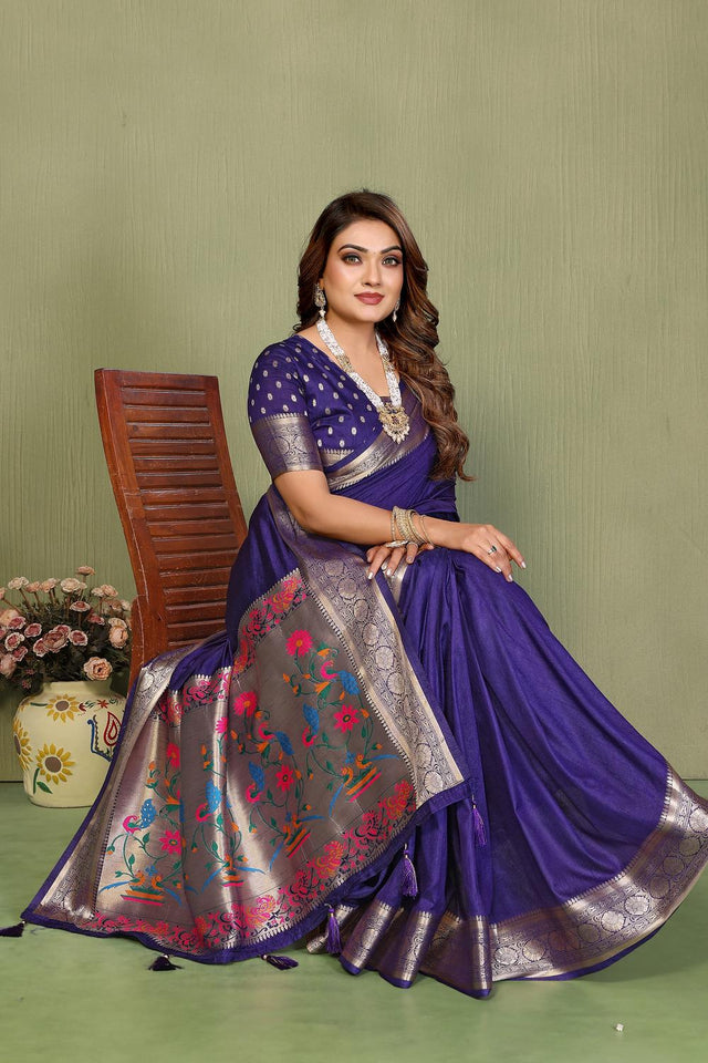 Violet Paithani Woven Silk Saree (ACA5301)