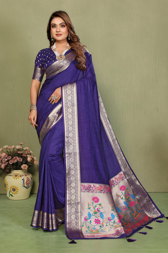 Violet Paithani Woven Silk Saree (ACA5301)