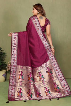 Wine Paithani Woven Silk Saree (ACA5302)