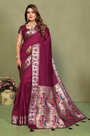 Wine Paithani Woven Silk Saree (ACA5302)