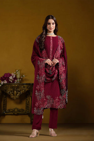 Maroon Embroidered Georgette Straight Cut Suits (ACA5310)