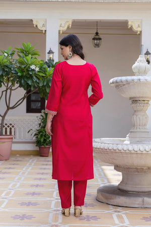 Pink Floral Embroidered Chanderi Straight Cut Suits (ACA5323)