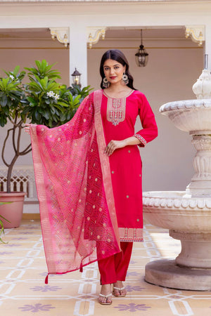 Pink Floral Embroidered Chanderi Straight Cut Suits (ACA5323)