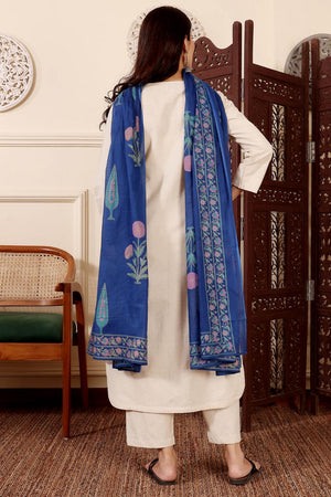 Off White Solid Chanderi Kurti Pant Set (ACA5325)