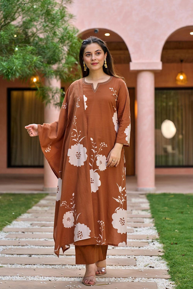 Rust Solid Muslin Kurti Pant Set (ACA5326)