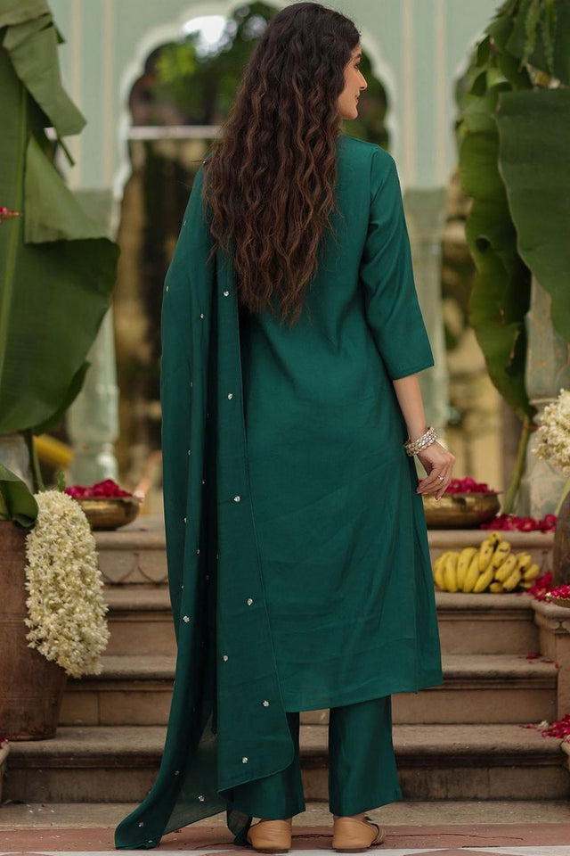 Green Floral Embroidered Rayon Anarkali Suits (ACA5327)