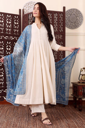 Off White Solid Chanderi Anarkali Suits (ACA5328)