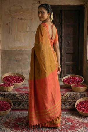Brown Woven Cotton Saree (ACA5347)