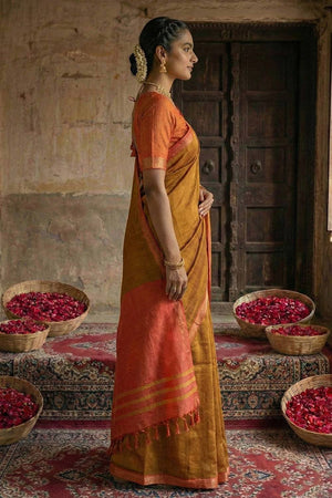 Brown Woven Cotton Saree (ACA5347)
