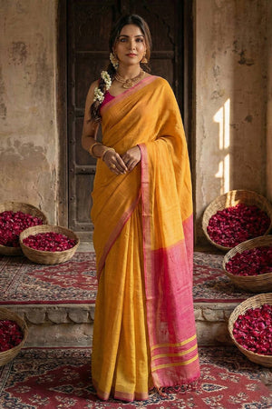 Mustard Woven Cotton Saree (ACA5349)