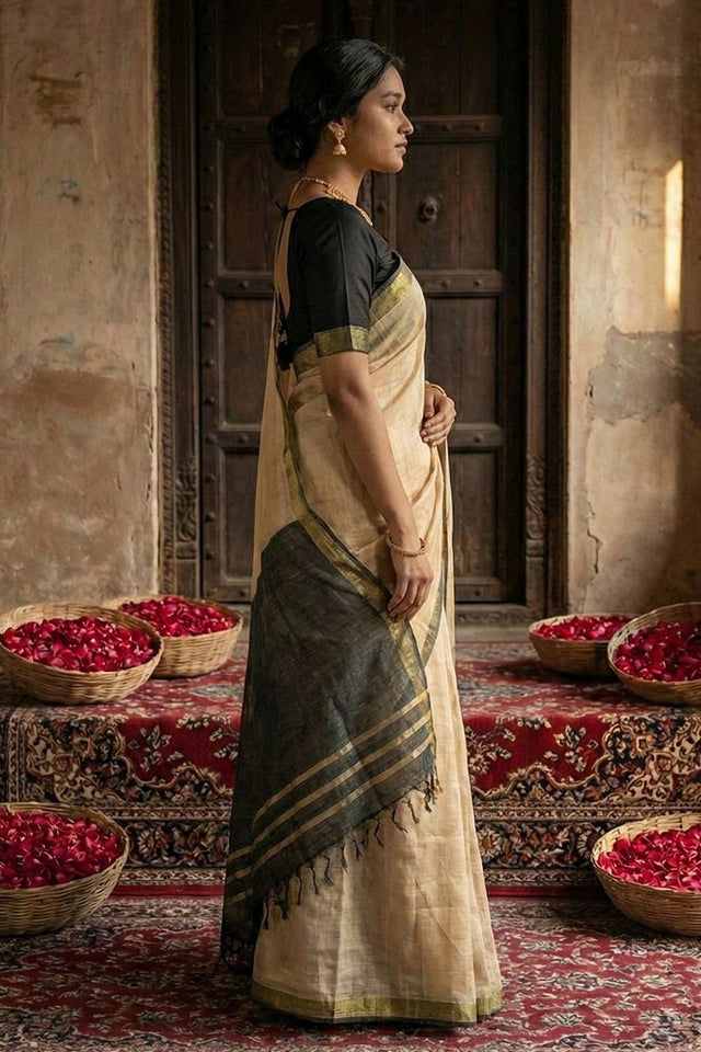 Beige Woven Cotton Saree (ACA5351)