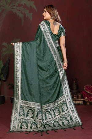 Green Woven Satin Saree