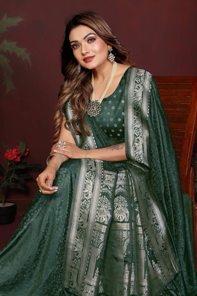 Green Woven Satin Saree