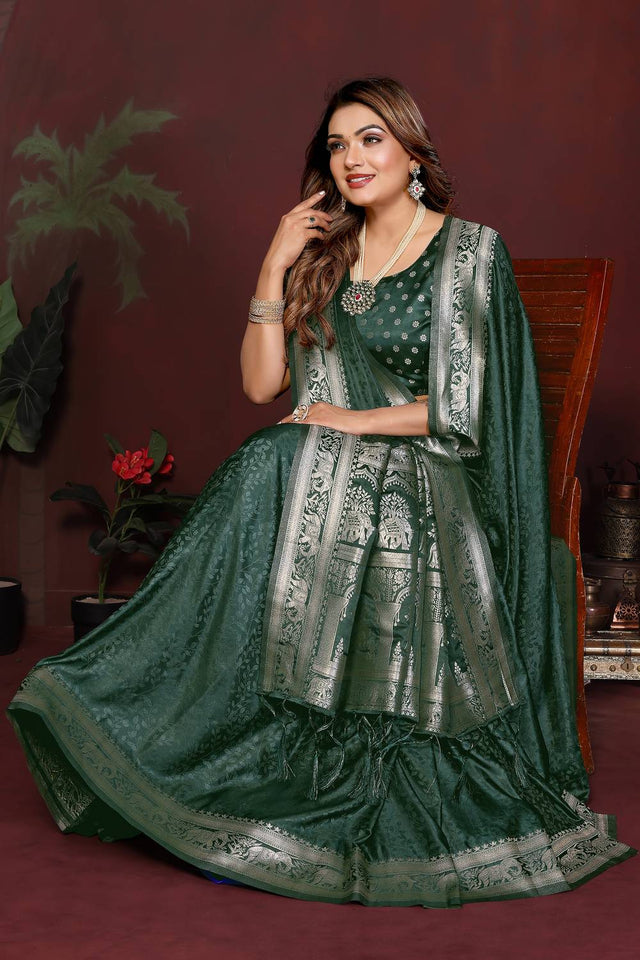 Green Woven Satin Saree