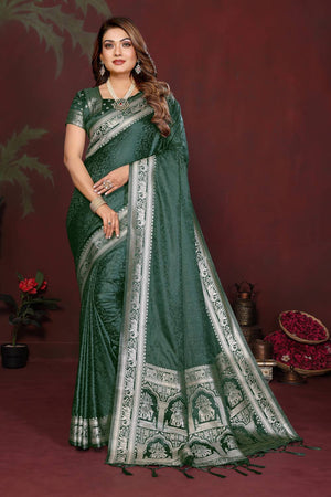 Green Woven Satin Saree