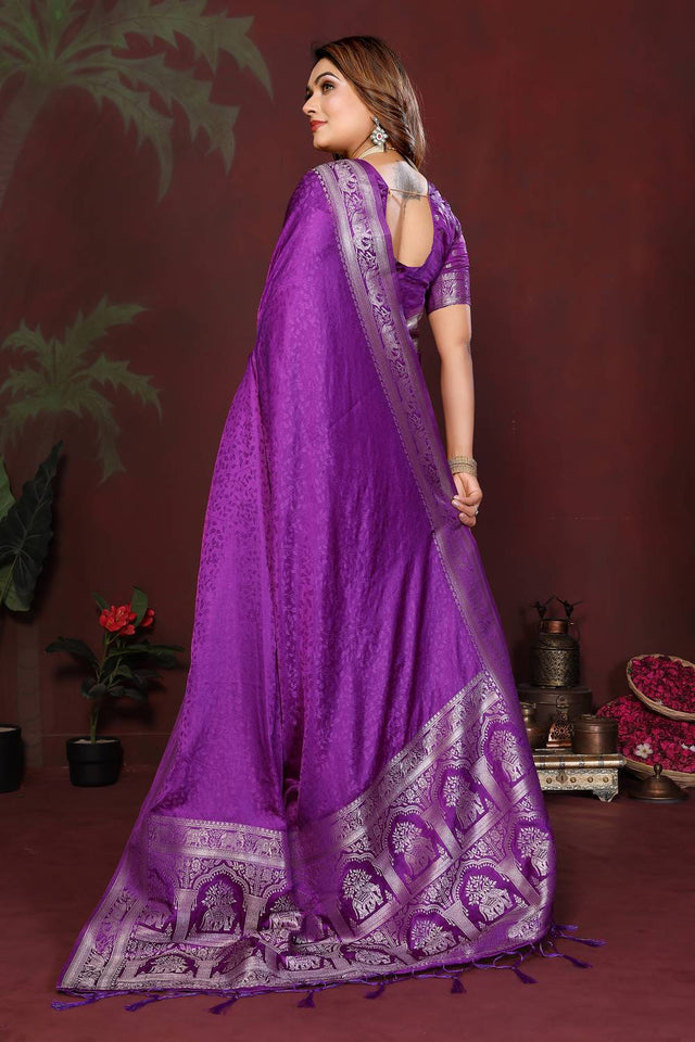 Purple Woven Satin Saree
