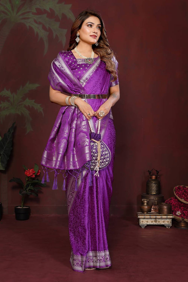 Purple Woven Satin Saree