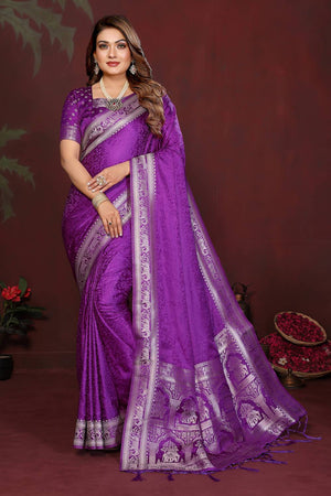 Purple Woven Satin Saree