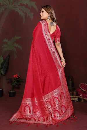 Red Woven Satin Saree
