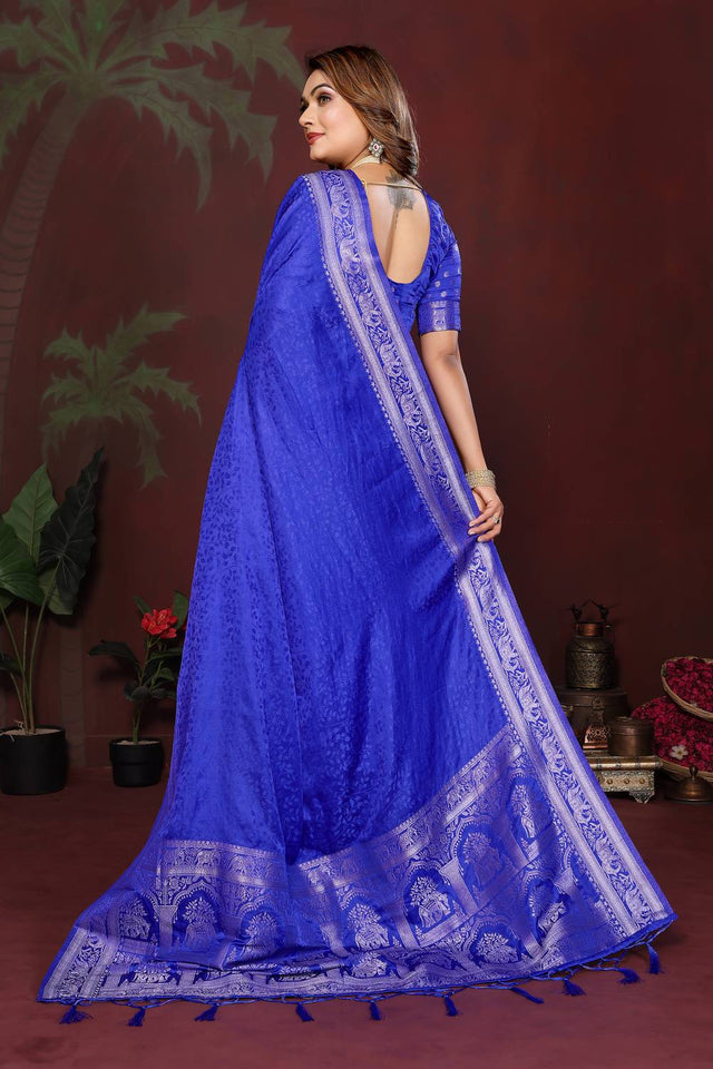 Blue Woven Satin Saree