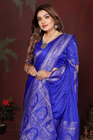 Blue Woven Satin Saree