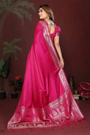 Pink Woven Satin Saree