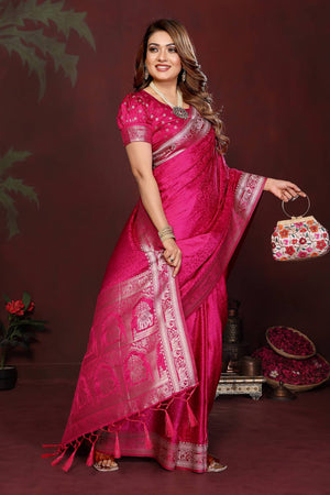Pink Woven Satin Saree