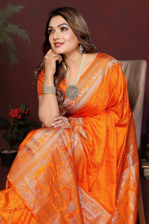 Orange Woven Satin Saree