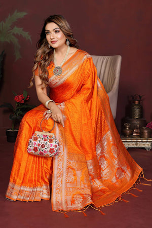 Orange Woven Satin Saree