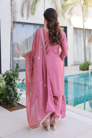 Pink Sequin with Floral Embroidered Silk Straight Cut Suits (ACA5359)