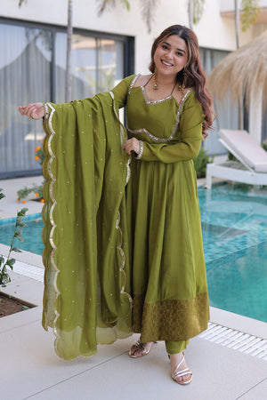 Green Mirror Sequin Chanderi Anarkali Suits (ACA5360)