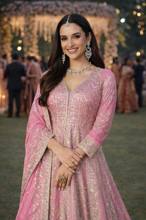 Pink Sequin with Embroidered Chinon Gown (ACA5387)