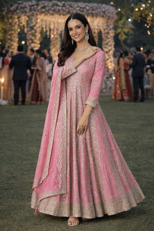 Pink Sequin with Embroidered Chinon Gown (ACA5387)