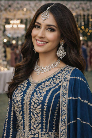 Blue Sequin with Embroidered Chinon Gown (ACA5390)