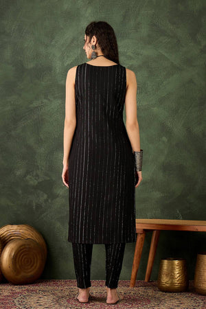 Black Woven Cotton Blend Kurti Pant Set (ACA5455)