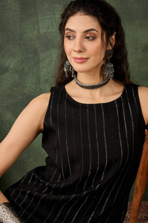 Black Woven Cotton Blend Kurti Pant Set (ACA5455)