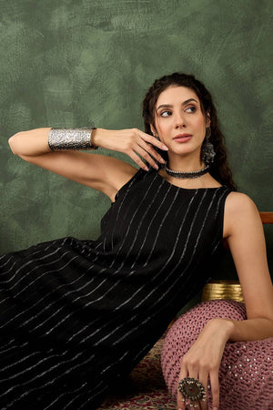 Black Woven Cotton Blend Kurti Pant Set (ACA5455)