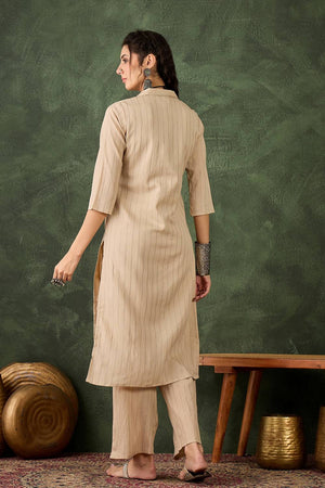 Cream Woven Cotton Blend Kurti Pant Set (ACA5456)