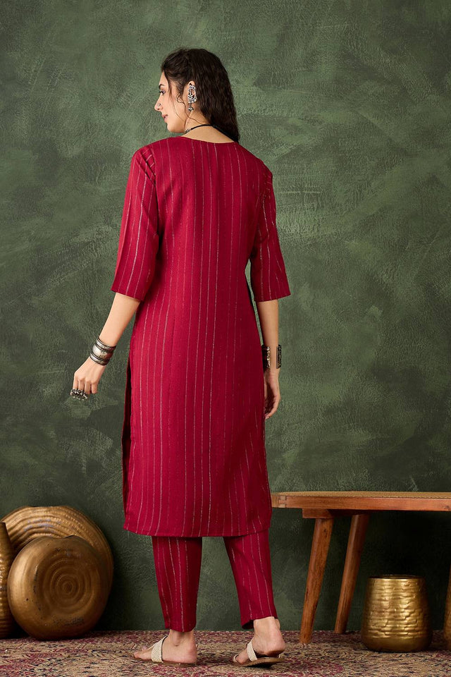 Maroon Woven Cotton Blend Kurti Pant Set (ACA5458)