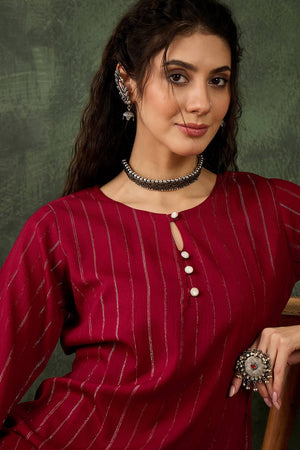 Maroon Woven Cotton Blend Kurti Pant Set (ACA5458)