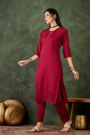Maroon Woven Cotton Blend Kurti Pant Set (ACA5458)