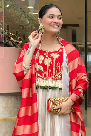 Red Embroidered Silk Anarkali Suits (ACA5484)