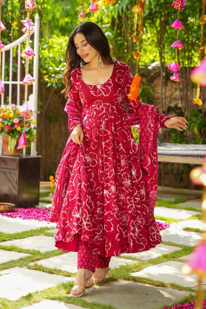Pink Floral Printed Rayon Sharara Suits (ACA5486)