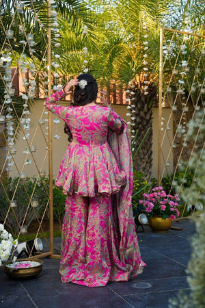 Pink Floral Printed Rayon Sharara Suits (ACA5487)